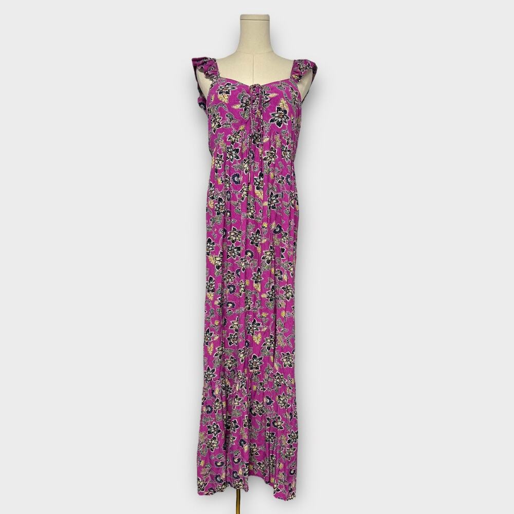 LOFT Hibiscus Ruffle Maxi Halter Dress Purple Clover Size 10 - Picture 2 of 7